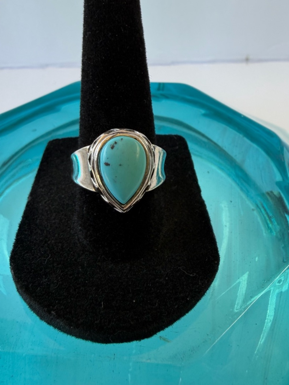 Turquoise Teardrop Sterling Silver 925 Ring - Blue Teardrop Stone